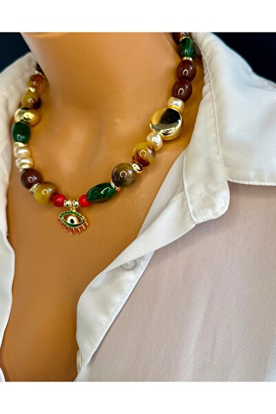 Limi Design قلادة عين من الخرز، قلادة ذهبية، قلادة بتصميم مميز