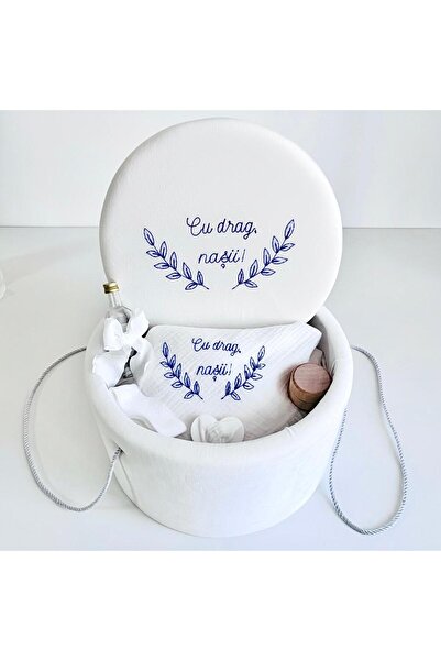 Anya-Events Σετ βάπτισης από μουσελίνα + Κουτί για σετ βάπτισης με μπλε κεντή...