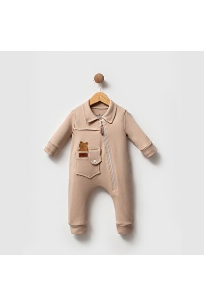 UrazBebe Erkek Bebek Fermuarlı Uzun Kollu %100 Pamuk Tulum Ayıcık Desenli – M...