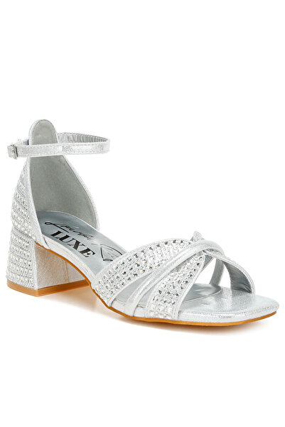 london Rag Women Low Block Heel Rhinestone Sandals in Silver