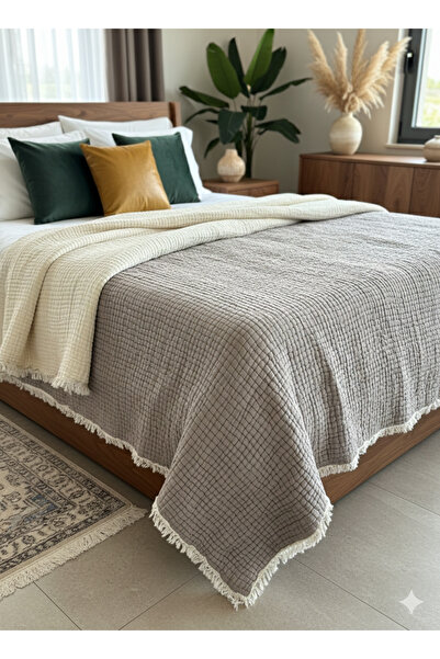 Monochrome Tekstil Müslin Çift Kişilik 8 Kat- Elyaf Dolgulu Bohem Çift Tarafl...