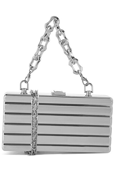 london Rag Women Silver Metallic Mini Box Purse