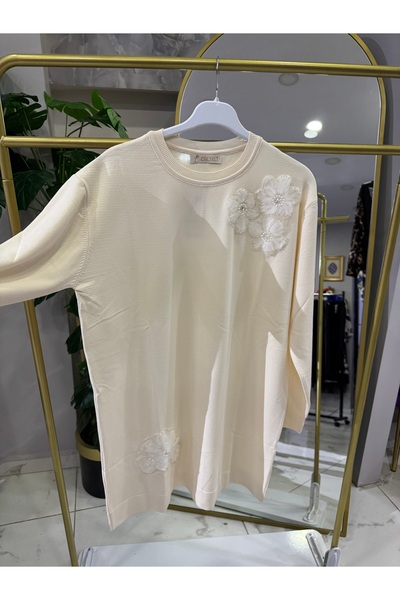 Anka Çiçekli taşlı merserize tunik