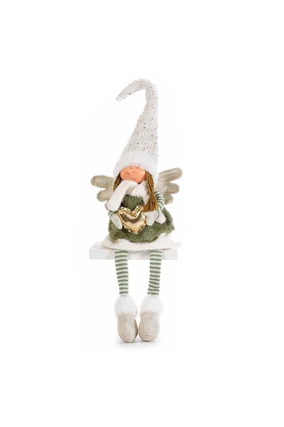 Decorer Porcelain and Textile Angel Girl Figurine, White/Green/Gold, 18x11x45 cm