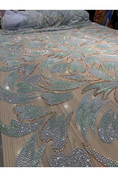 OsmanKumaşDantel Makina kasnak işi yoğun boncuk taş payet işlemeli dantel (10...