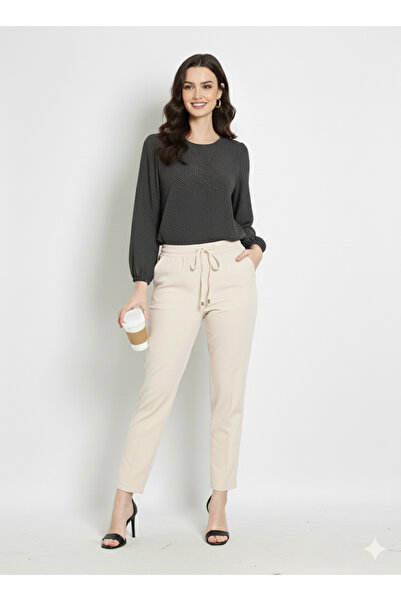 EQRUO FASHİON Kadın Yüksek Bel Rahat Kesim Pantolon