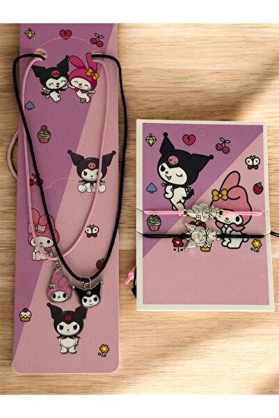 ACQUA BELLA 2’li Kuromi Figürlü Bileklik + 2’li Kuromi Hello Kitty Çocuk Koly...