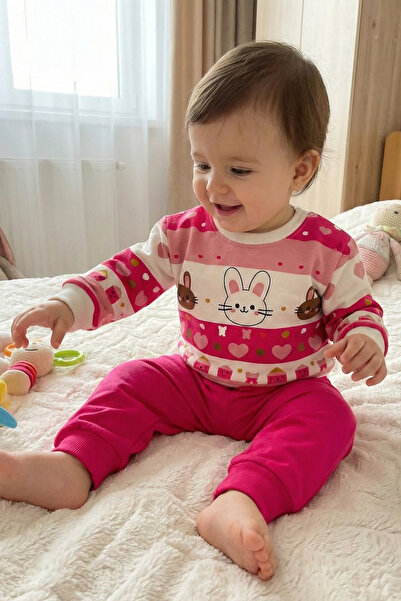 BUUFUU طقم بناتي من القطن بأكمام طويلة وجزء علوي سفلي