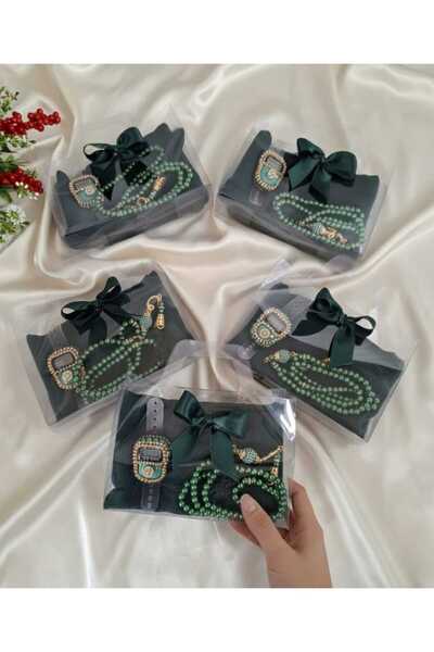 hira tasarım 10 Adet Hac Umre Seti Hediyelik Başörtü İnci Tesbih Taşlı Zikirm...