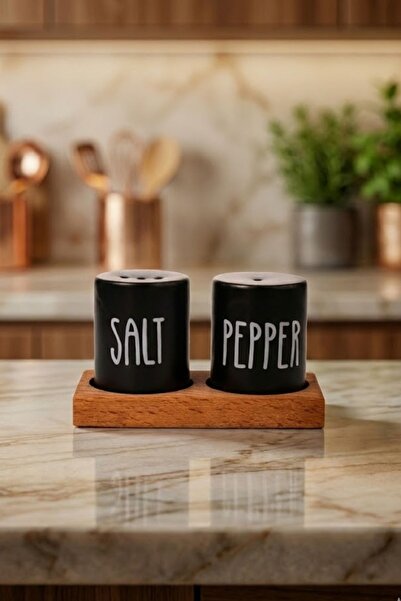 AzzaWood طقم ملح وفلفل مع حامل خشبي