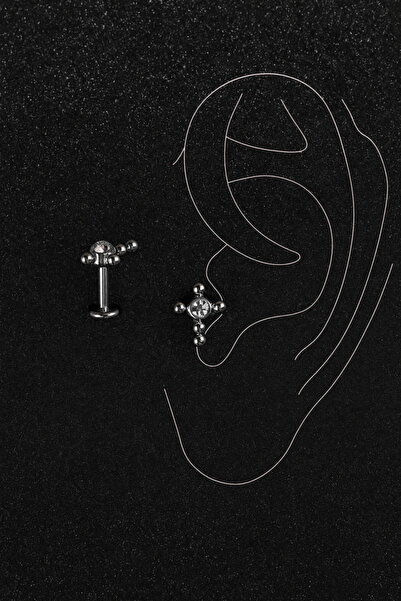 ömay takı Haç Kristal Tek Taş 316 cerrahi çelikTragus Helix Piercing