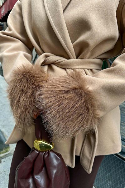 My Loore Jachetă kimono cu detalii din blană bej pentru femei |   Elegant și ...