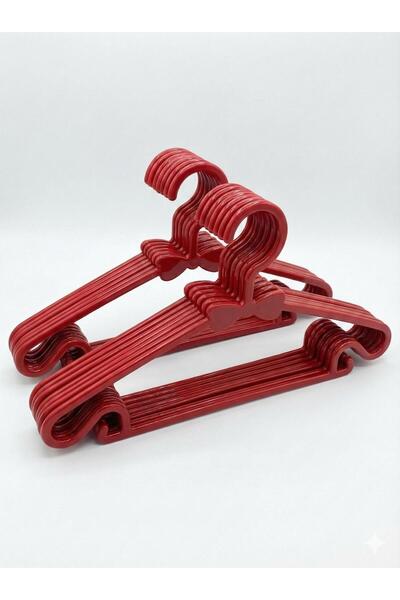 indirimdesiniz 10'lu Kırmızı Çocuk ve Bebek Elbise Askısı - Esnek Plastik Kıy...
