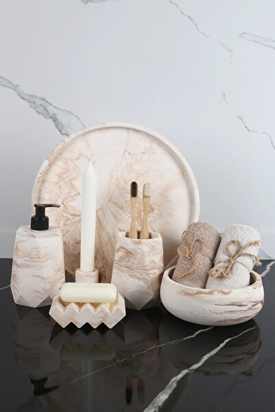 Chiko Mall 6 Piece Marble Patterned Decorative Concrete Bathroom Set