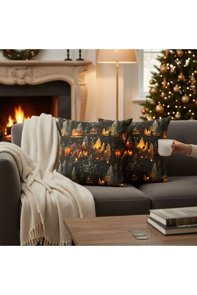 MundoLindo غطاء وسادة على شكل منازل مضيئة بمناسبة العام الجديد، مكون من قطعتي...