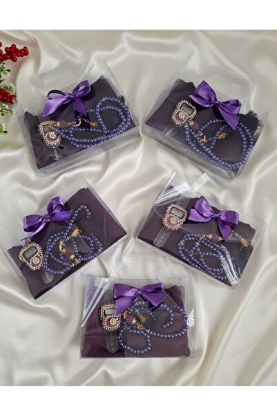 hira tasarım 5 Adet Hac Umre Seti Hediyelik Başörtü İnci Tesbih Taşlı Zikirma...