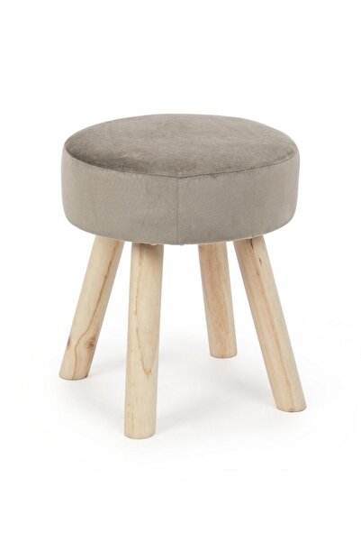 Bizzotto Adeline stool with wooden legs and beige velour seat, 34x34x38 cm