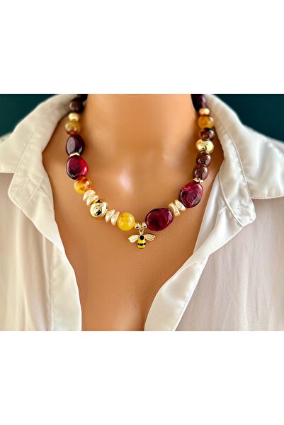 Limi Design Arı kolye,boncuk kolye,gold tasarım kolye