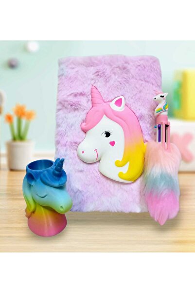 izmir yazici servis Unicorn Sukuşhi Peluş Hatıra Defteri 6 Renk Yazabilen Kalem Ve Masa Üstü Kalemlik Hediyeli Set