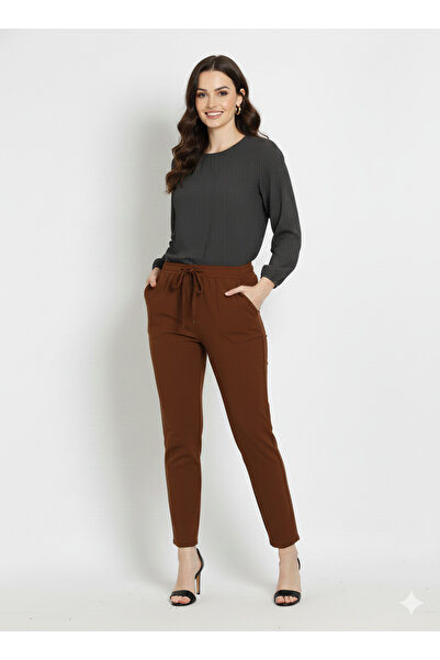 EQRUO FASHİON Kadın Yüksek Bel Rahat Kesim Pantolon
