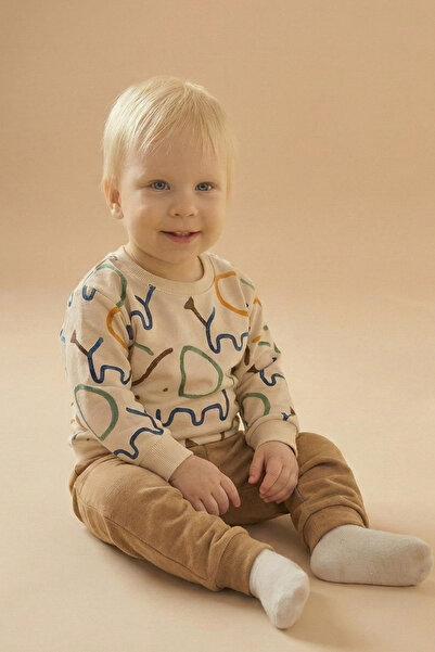 BUUFUU Erkek Bebek Takım Baskılı Uzun Kollu Pamuklu Alt Üst