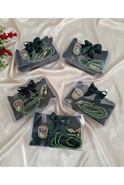 hira tasarım 5 Adet Hac Umre Seti Hediyelik Başörtü İnci Tesbih Taşlı Zikirma...