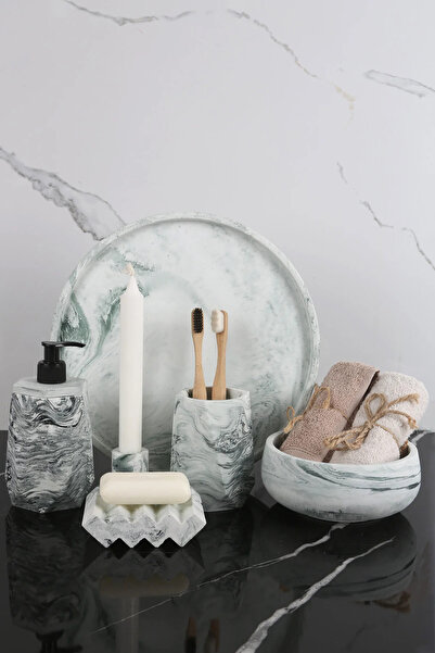 Chiko Mall 6 Parça Mermer Desenli Dekoratif Beton Banyo Seti