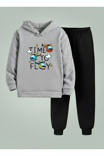 LORVEX Hanorac pentru copii tricou - Set trening TIMED TO FLY imprimat cu 3 f...