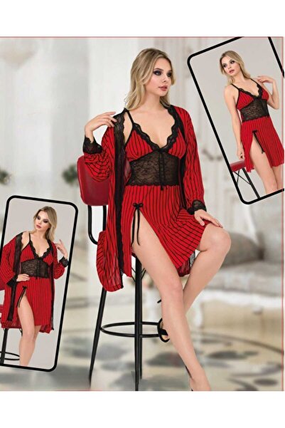 ZAVERA WOMAN Women's Lace Detailed Double Robe Set - 100% Cotton