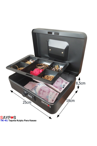 SAYPOS Şifreli Açılır ve Taşıma Kulplu Metal Para Kasası Mücevher-Takı Kutusu...