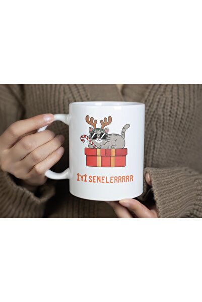 Beramussa هدية رأس السنة الجديدة، كوب بورسلين مع نقش قطة بقرون الغزال ونظارات...