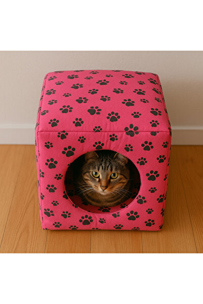 eryatex Kedi Yatağı ve Kedi Evi Fonksiyonlu Pati Desenli Dönüşebilen Kapalı K...