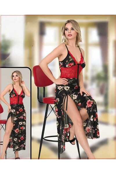 ZAVERA WOMAN Γυναικείο μακρύ νυχτικό άνοιγμα με δαντέλα - 100% βαμβάκι