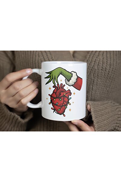 Beramussa كوب بورسلين بتصميم يد وقلب مضيء على شكل غرينش هدية رأس السنة الجديد...