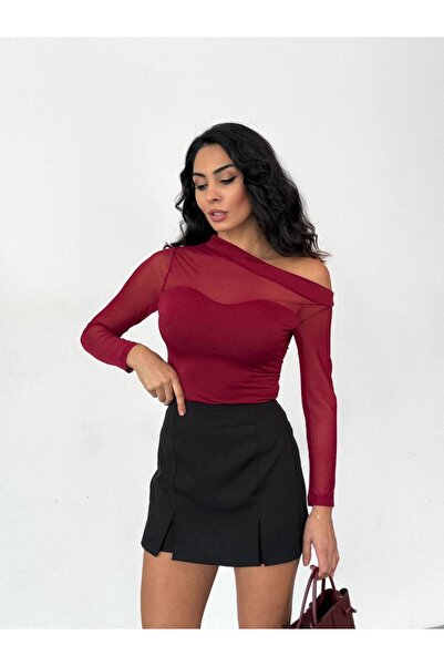 Freya Kadın Tül Garnili Uzun Kol Şık Rahat Bluz