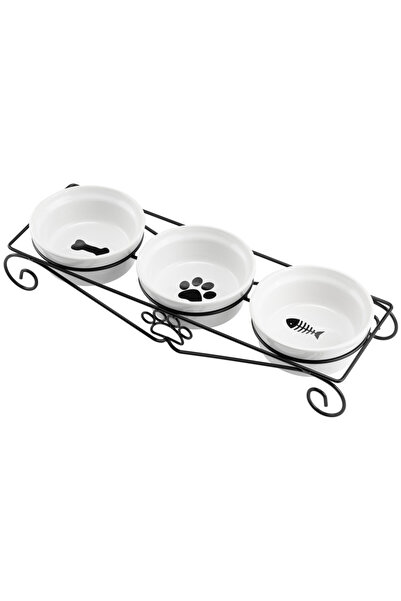 Navaris Set of 3 ceramic animal bowls, 350ml, metal stand, NAV000025YA001C