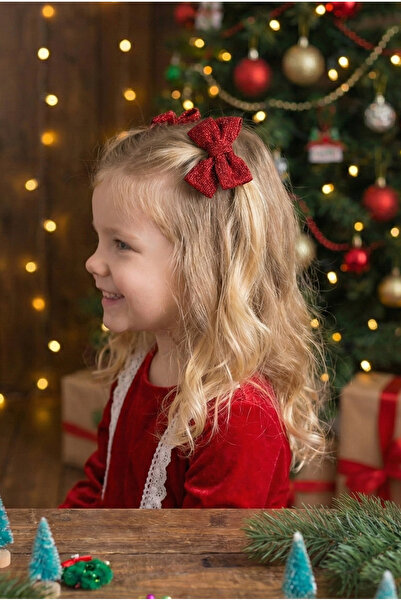 chipiques 2’li Kırmızı Simli Balerin Fiyonk Pens Toka Seti