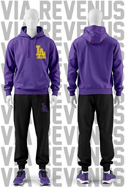 Vordevia Los Angeles La Printed 3-Thread Fleece-Lined Hooded Tracksuit Set