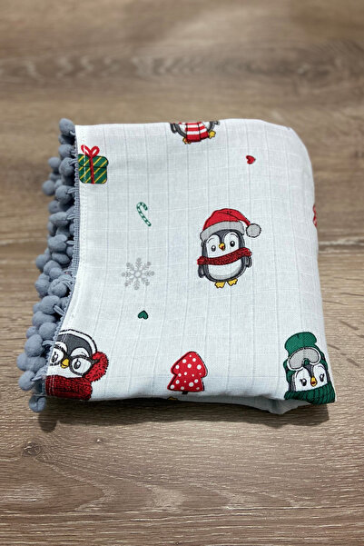 Ponchik 100% Cotton Double-Sided Two-Layer Checkered Muslin Blanket with Pom-...