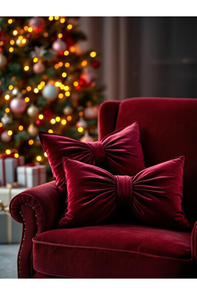 FARCY Set of 2 Christmas Themed Pillows with Velvet Bow Appearance Decorative...