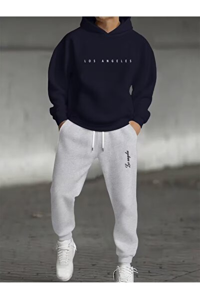 PAVRO Tracksuit Set Sweatshirt Jogger - Oversized Fleece-Lined Mixed Printed ...