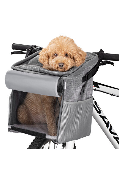 Navaris pet carrier backpack for bicycle, Polyester, Gray, 54595.22