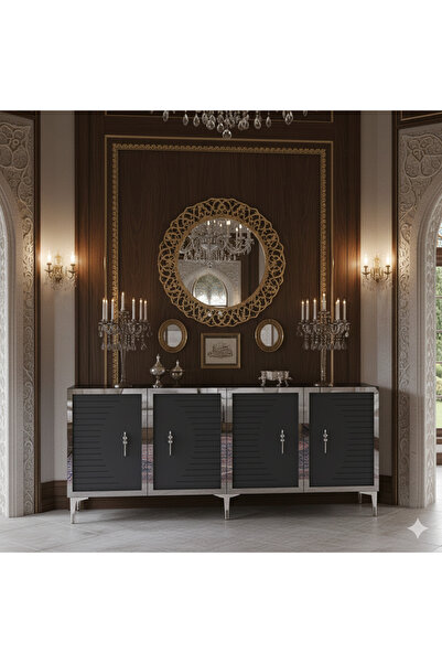 YUMEDİ DESİGN KA1801AS - KEREM KONSOL, TV SEHPASI, ÇOK AMAÇLI DOLAP ve KAHVE KÖŞESİ 180cm ANTRASİT-SİLVER