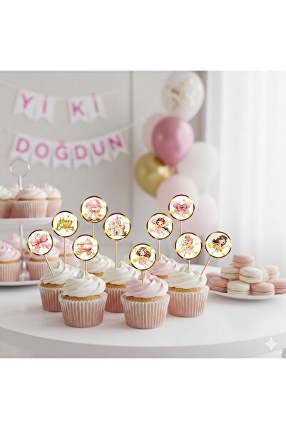 Ays Bridal Peri kızı temalı cupcake kürdanı 21 adet yuvarlak
