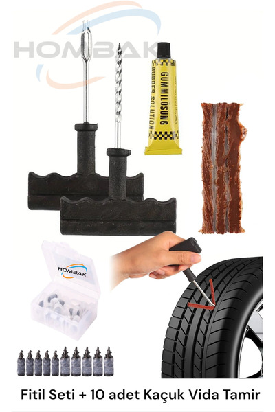 Hombak 2Li SET Lastik Tamir Kiti Fitil Atma Seti+ Lastik Tamir Kiti Kauçuk Vi...