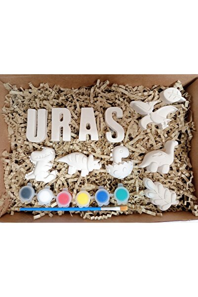 TinyPrint Stüdyo Kişiye Özel İsimli Magnetli Alçı Boyama Seti |Dinozor Figür ...