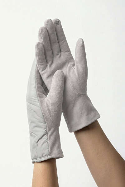 robanu Mănuși de iarnă din piele de căprioară cu model matlasat, cu ecran tactil, bej, pentru femei