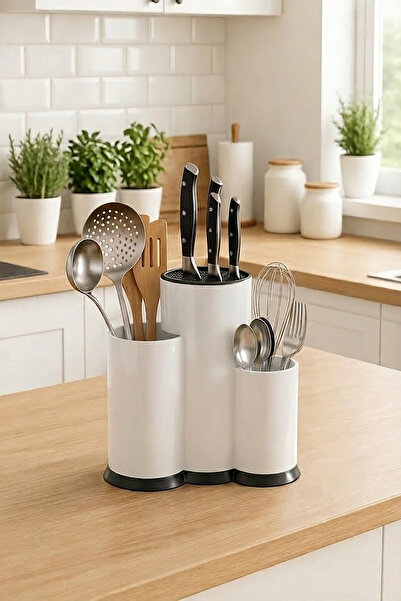 EVONİTA Countertop Knife Holder with Compartments - Spoon Ladle Knife Stand K...