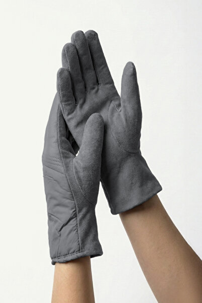 robanu قفازات نسائية شتوية من جلد الغزال باللون الرمادي مع شاشة تعمل باللمس ونمط مبطن