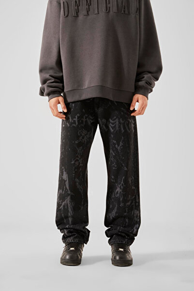 XPUPPET بنطلون فضفاض بتصميم ليزر كامل وقصة واسعة فاخرة